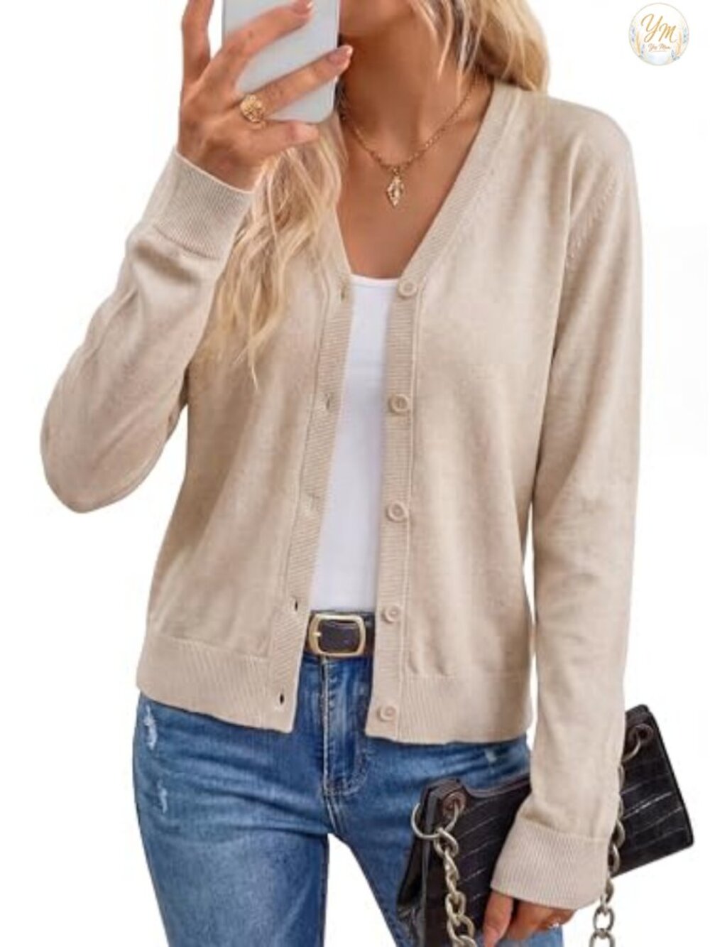 Wool Blend Cardigan Button V-Neck Long Sleeve Business Casual